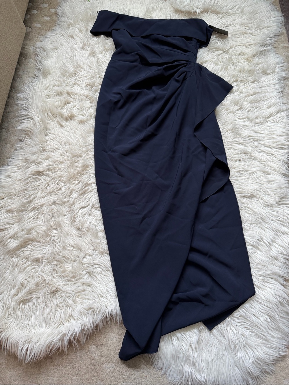 Vince Camuto Navy Off-Shoulder Draped Maxi Skirt